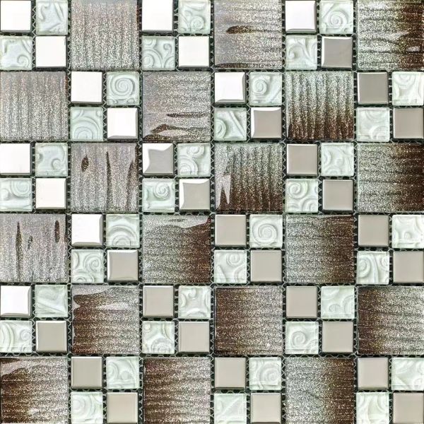 Mixed Color Gold Plating Mosaic Glass Wall Tiles 300x300mm