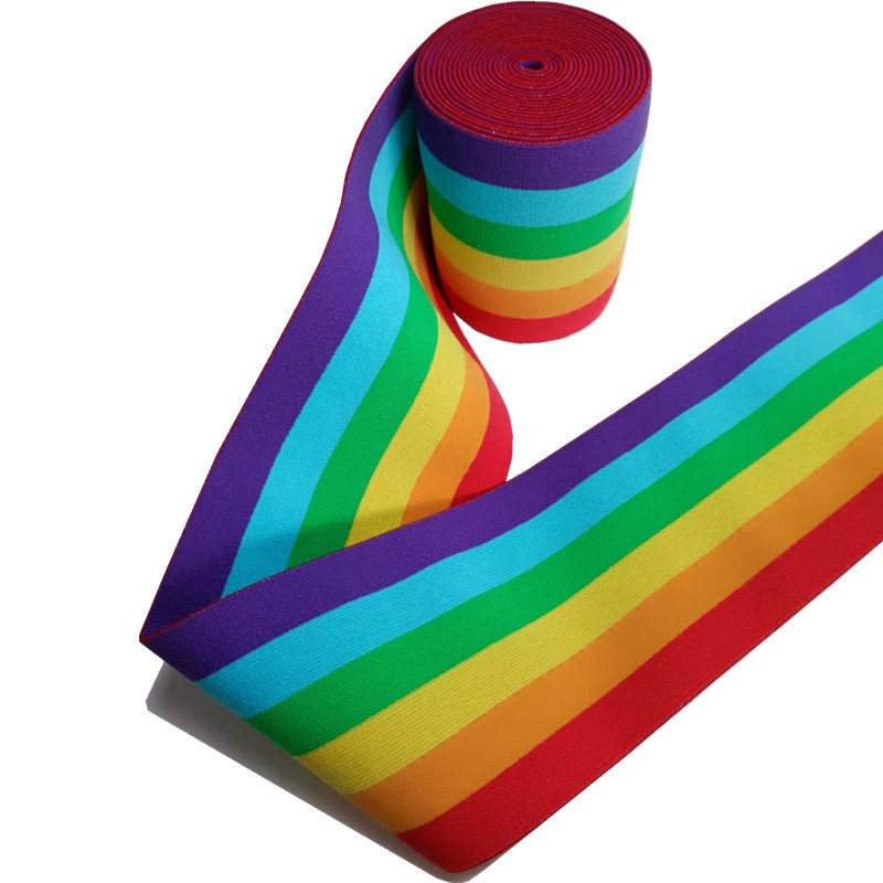 9.5cm Striped Nylon Webbing Rainbow Elastic Band Woven Colorful