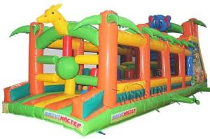 China Animal Kingdom Outdoor Children's Blow Up Obstacle Course With Slide wholesale