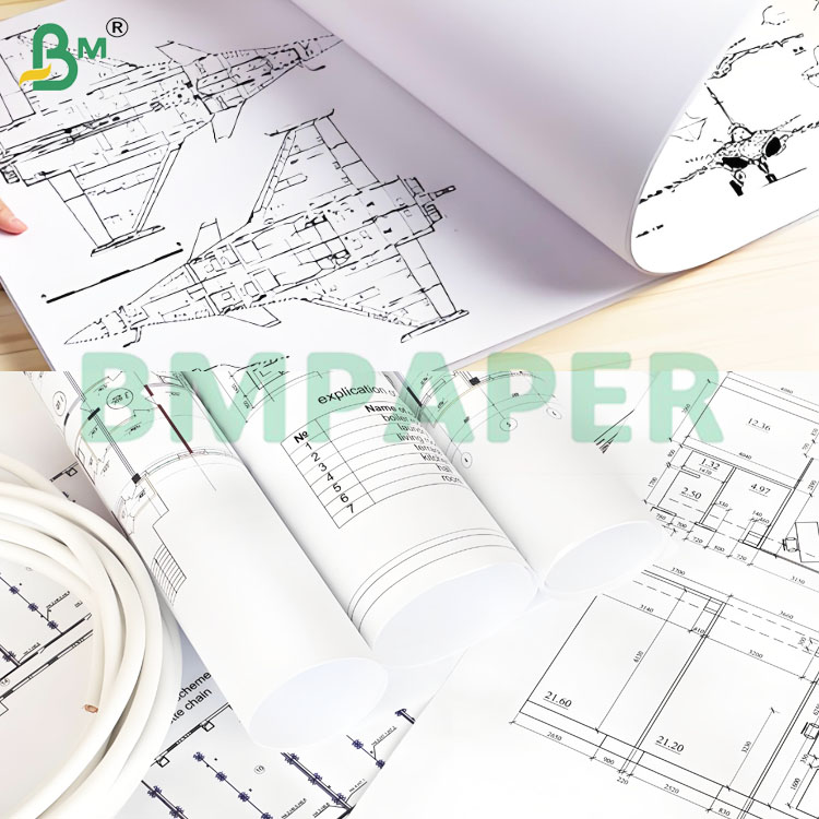 Great Ink Absorption 80GSM 610*150m CAD Plotter Paper Rolls