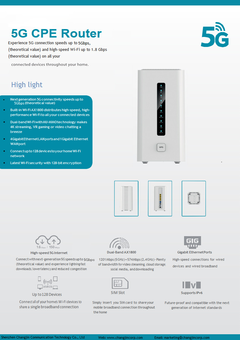 1800Mbps 5g Wifi 6 Mobile Router Support WPS Gigabit RJ45 Port