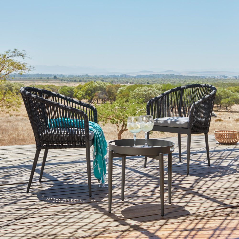 Rope Weave AJUNION 3 Piece Aluminum Bistro Set for Balcony Cottage and Beach Seating