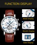 J030-4 KINYUED Mens Automatic Mechanical Watch Tourbillon Leather Waterproof