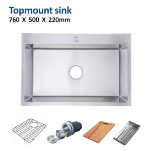 China 16 Gauge Topmount Stainless Steel Kitchen Sink Single Bowl Brushed 76x50 wholesale