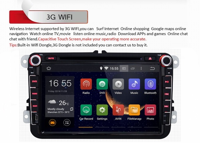Ouchuangbo Pure Android 4.4 DVD Radio Stereo Bluetooth USB for Volkswagen Golf MK5 /Caddy