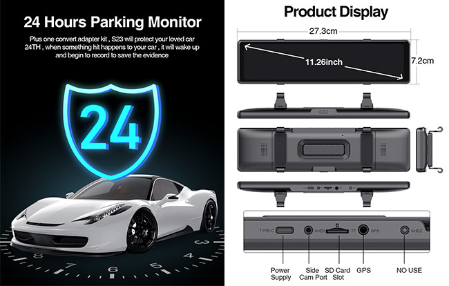 11.26 inch Adas Car DVR BSD Mirror Dash Cam Front and Rear 4K Dash Camera WIFI Car Camera