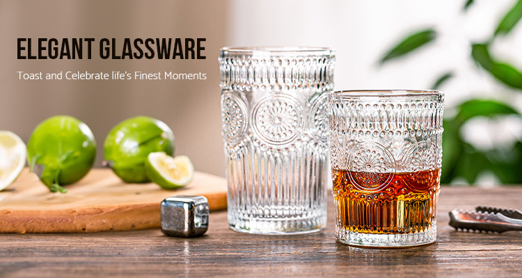 Embossed Crystal Sun Flower Shape Coffee Water Glasses