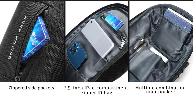 Wholesale waterproof anti theft designer crossbody bag custom logo USB sling bags for men single shoulder chest bag