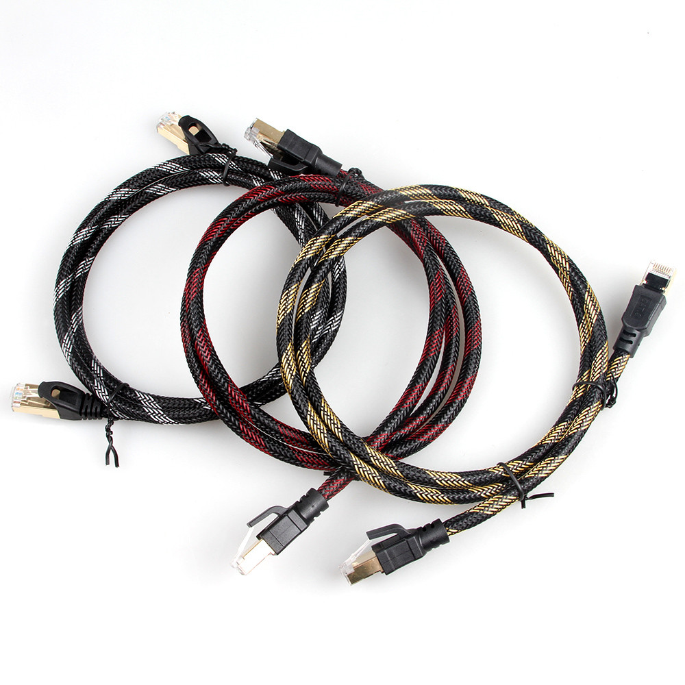 AWG 28 Red Black Braided Lan Cable , High Speed Stable Patch Cord Cat 7