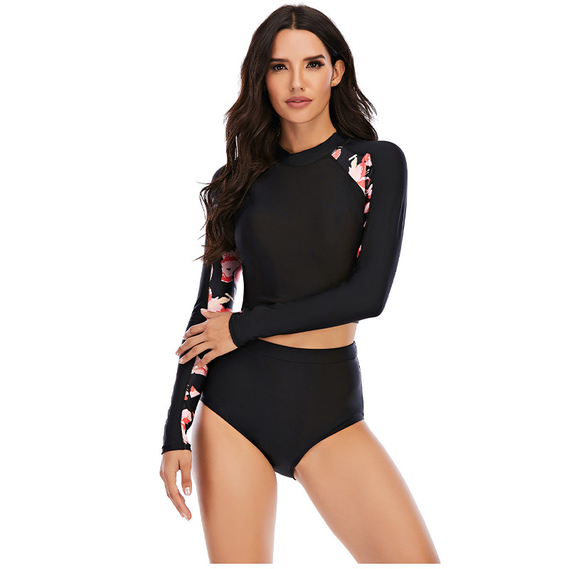 Sunscreen Long Sleeve 2 Piece Swimsuit Round Neck Womens Long Sleeve Surf Suit