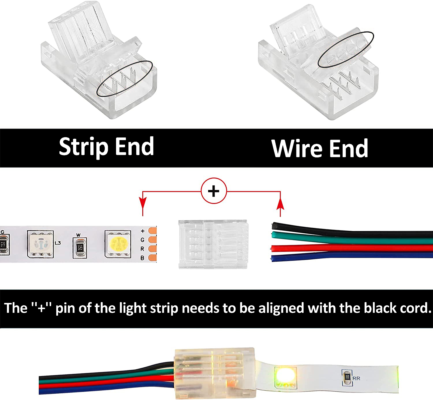 Waterproof IP20 COB LED Strip Connectors for 8mm 10mm Strip to Strip Plastic L-Shaped