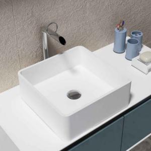 China White Square Counter Top Wash Hand Basin Artificial Stone Bathroom Sink wholesale