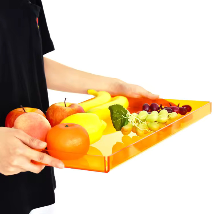 Orange Rectangular Acrylic Serving Tray Organizer , Plexiglas Acrylic Tea Tray