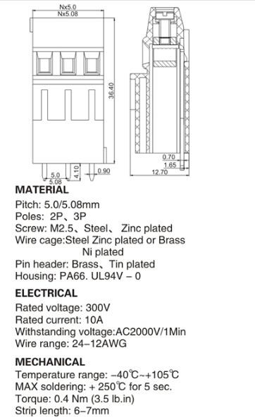 WT128HH-5.0 / 5.08 Mm PCB Terminal Block Industrial Electrical Terminal Block