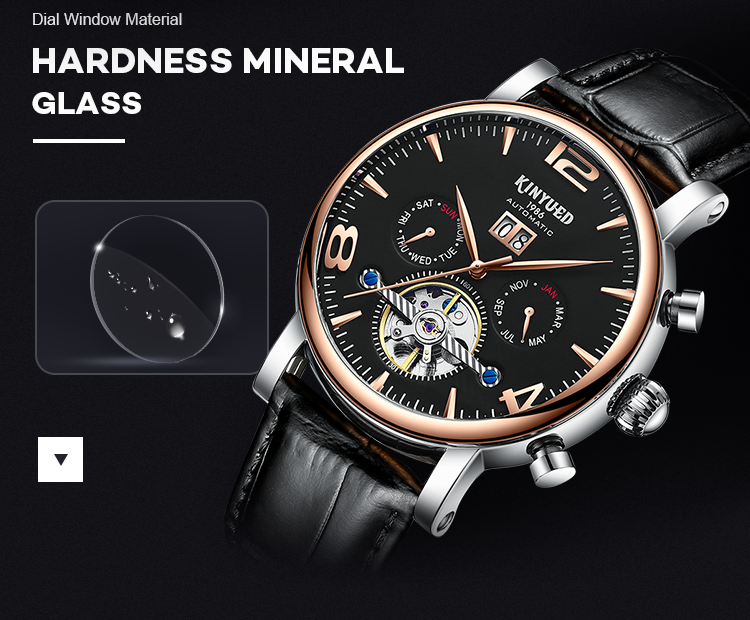 J030-4 KINYUED Mens Automatic Mechanical Watch Tourbillon Leather Waterproof Mechanical Watches
