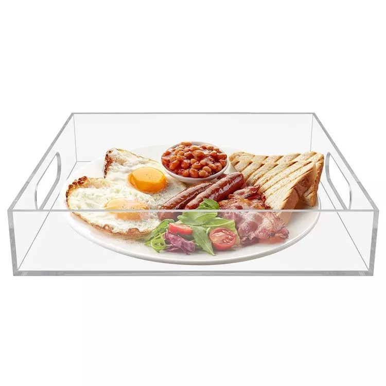 HOT SALE Acrylic Square Storage Tray Home Fruit and Snack Food Tray with Handles Hotel Storage Container