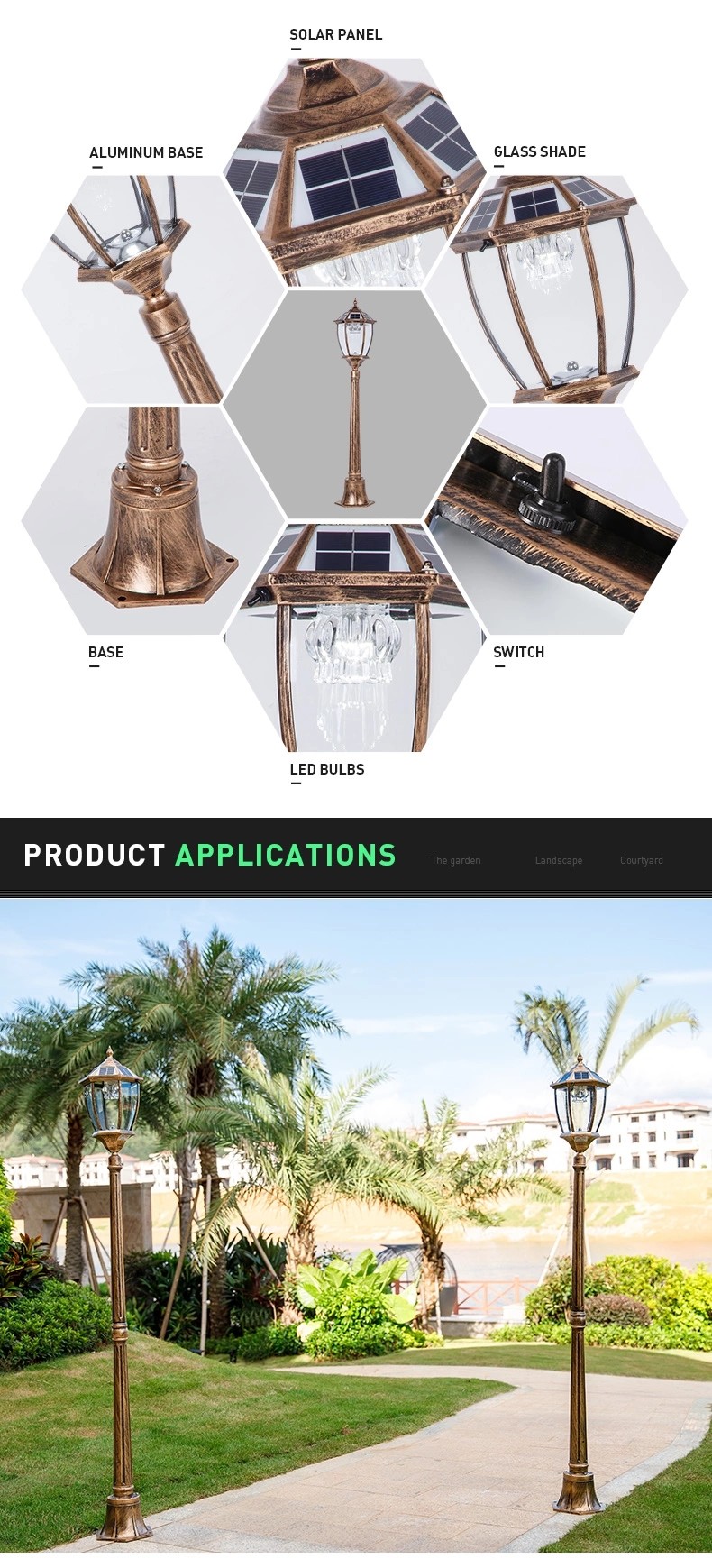 Aluminum IP55 Outdoor LED Garden Lights , 2w Solar LED Landscape Lights
