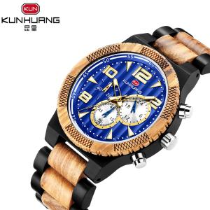 China Black Sandel And Zebra Wooden Quartz Watch Blue Dial Luminous Water Proof 1016-1 wholesale