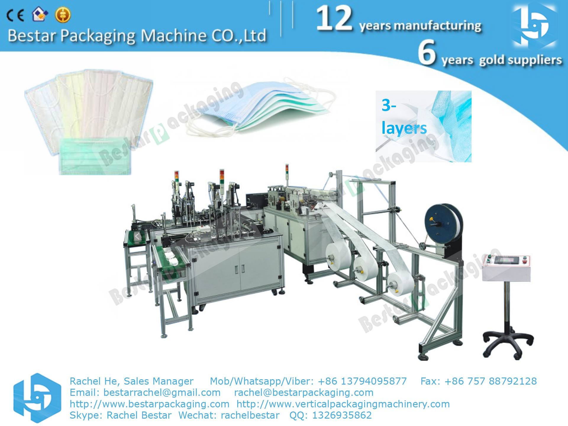 High efficiency mask machine in China, fully automatic making 3-layers medical mask