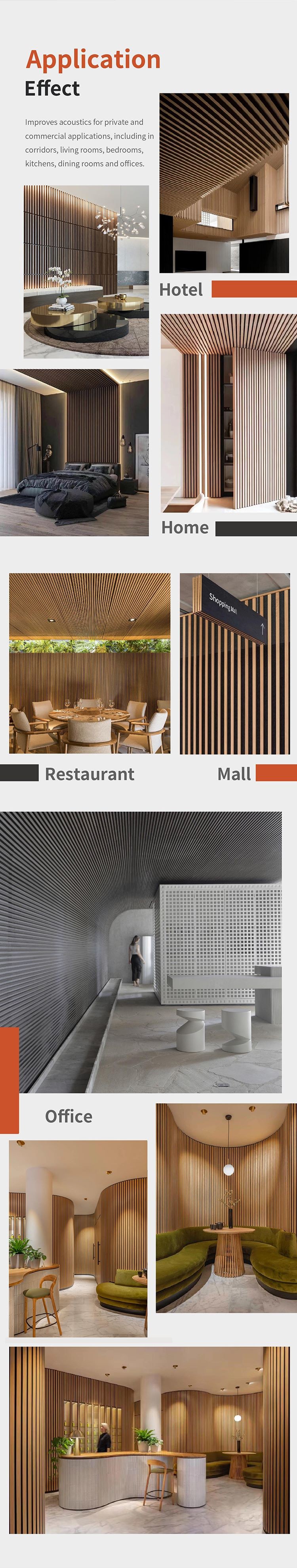 Black Color Acoustic Wood Slat Panels Polyester Fiber MDF For Hotel Decor