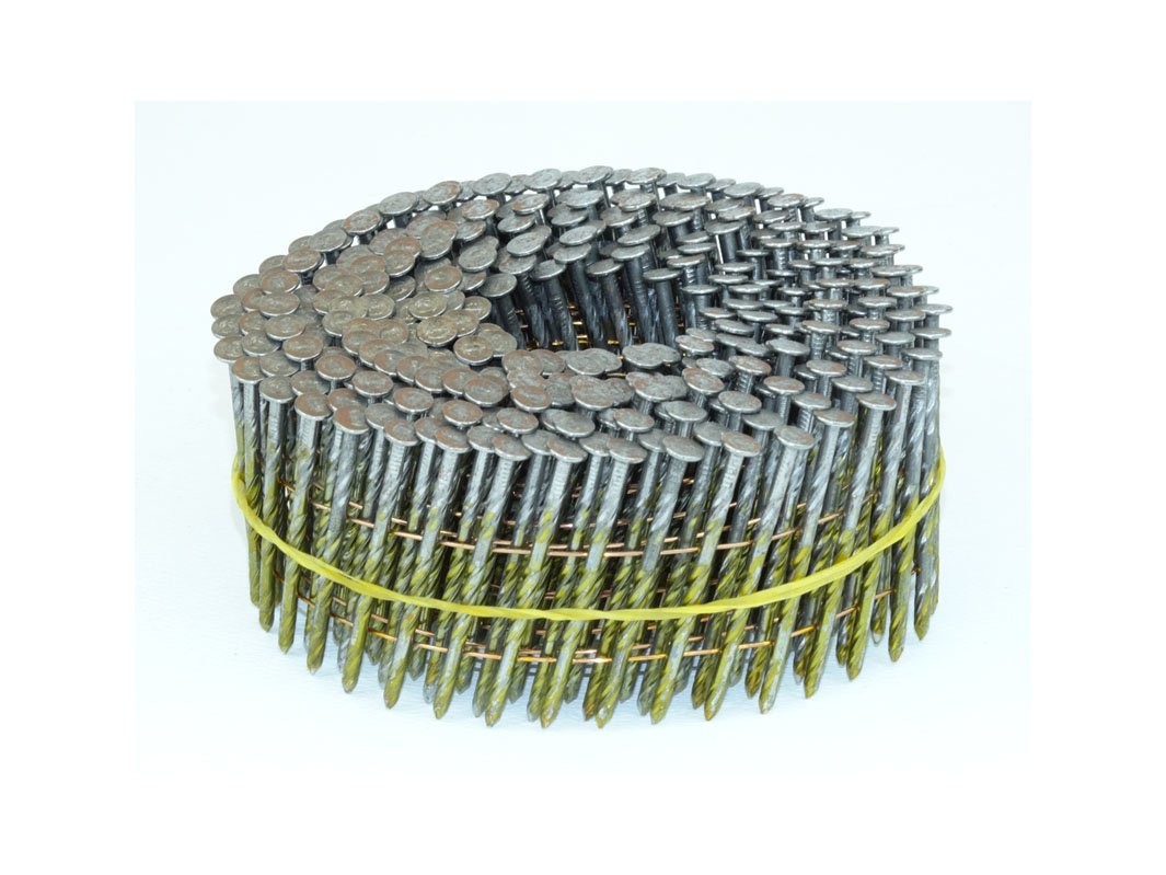Yellow 15 Degree Coil Nails Galvanised Screw Shank 57mm For Fencing