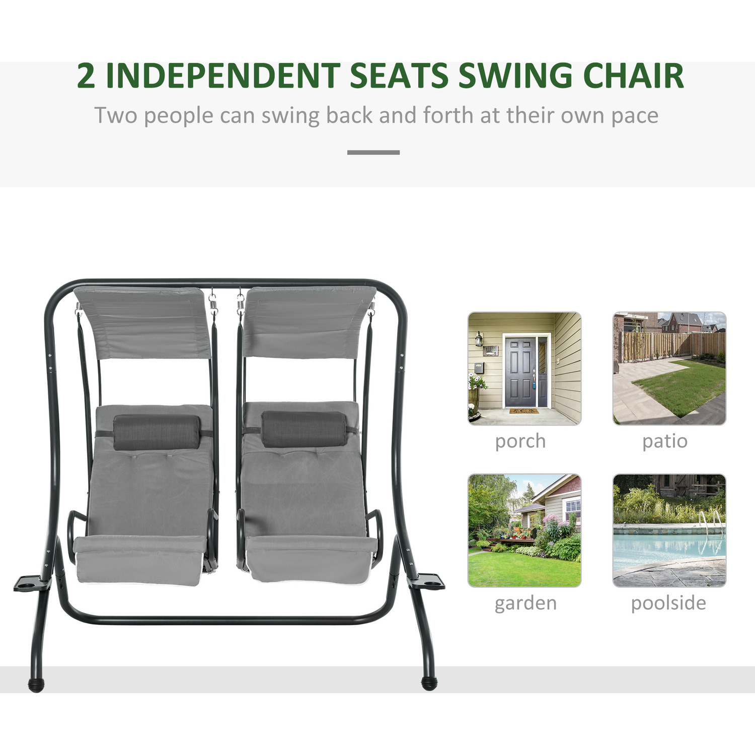 Patio Leisure Facilities AJUNION 2 Seater Outdoor Swing Hanging Chair with Canopy 37kg