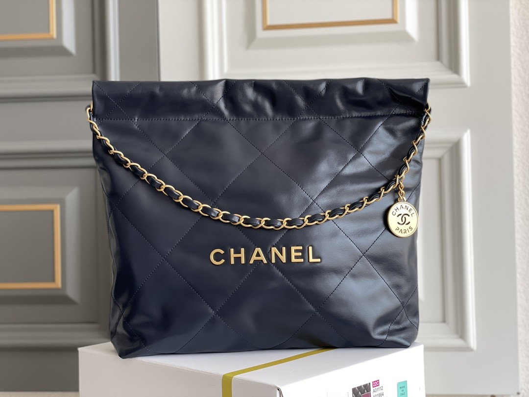 22S Calfskin Navy Chanel 22 "Trash Bag" Small Handbag ODM