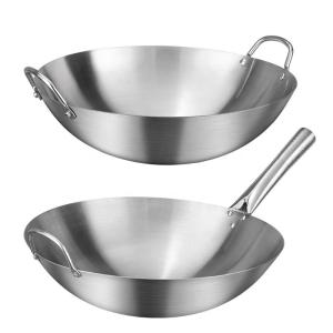 China Thickened Stainless Steel Non Stick Chinese Wok Double Ear Non Coating Round Bottom wholesale