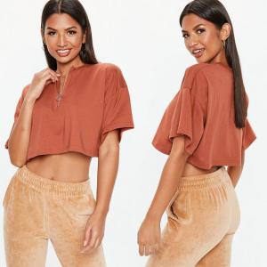 China Rust Zip Front Custom Crop Top Clothing Women wholesale