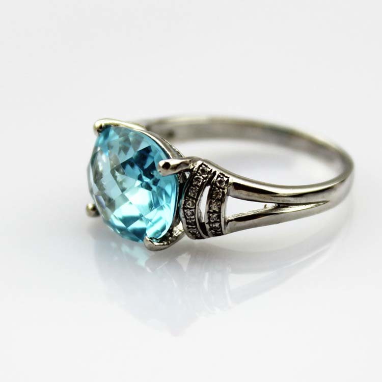 925 Silver Oval Cubic Zircon Blue Topaz Women Ring(F91)