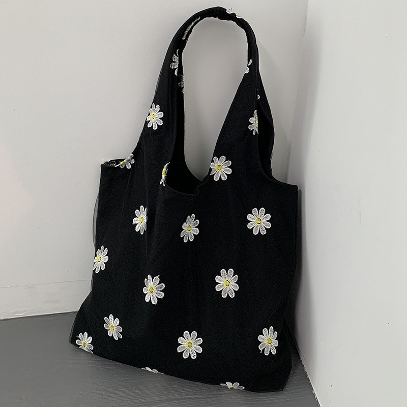EMBROIDERY BLACK BUTTERFLY CANVAS BAG LACE FAIRY LEISURE TRAVEL FEMALE BAG ART LARGE CAPACITY HUNDRED