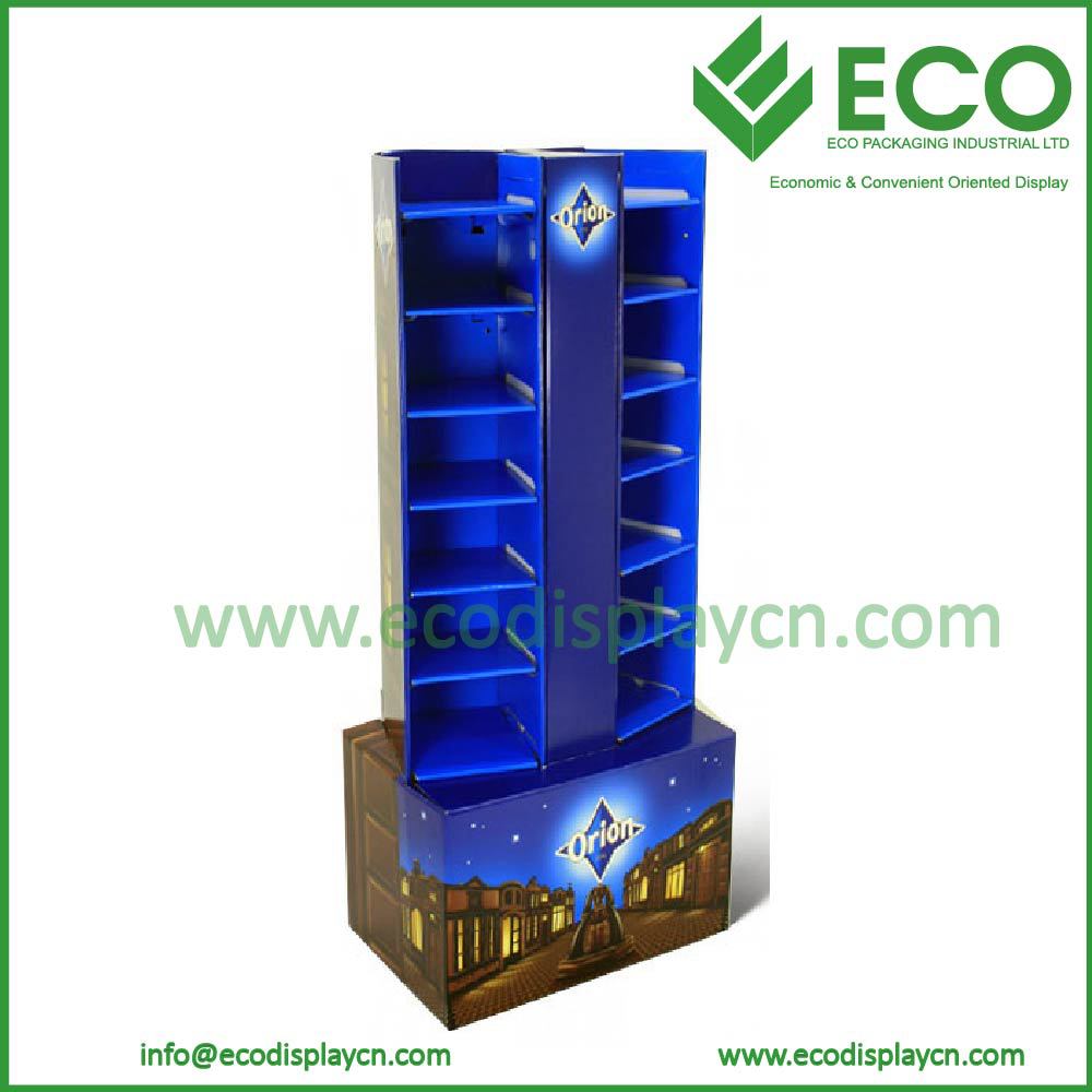 Easy Assemble Floding Cardboard Floor Display Shelves, Supermarket Floor Display Stands