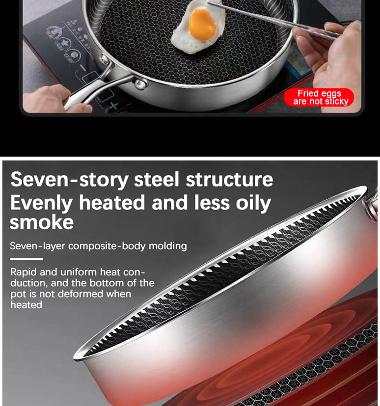 New Arrival Kitchen Cooking Frying Pan Frypan Non Stick Honeycomb 18/8 304 Stainless Steel Fry Pan