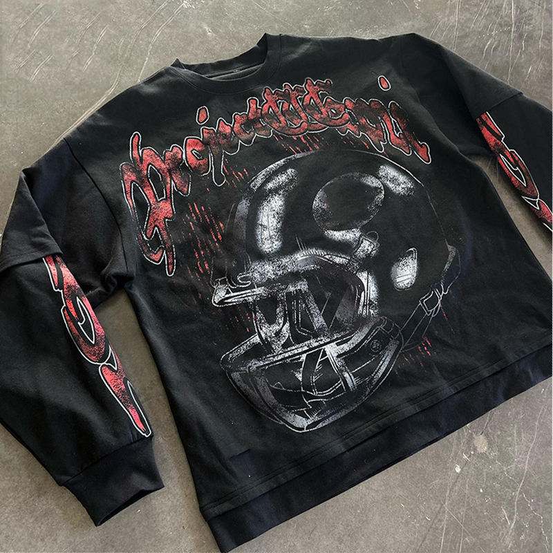 Black Washed Long Sleeve T Shirt Tee Men'S Heavyweight Acid Wash T-Shirt Hip Hop Style