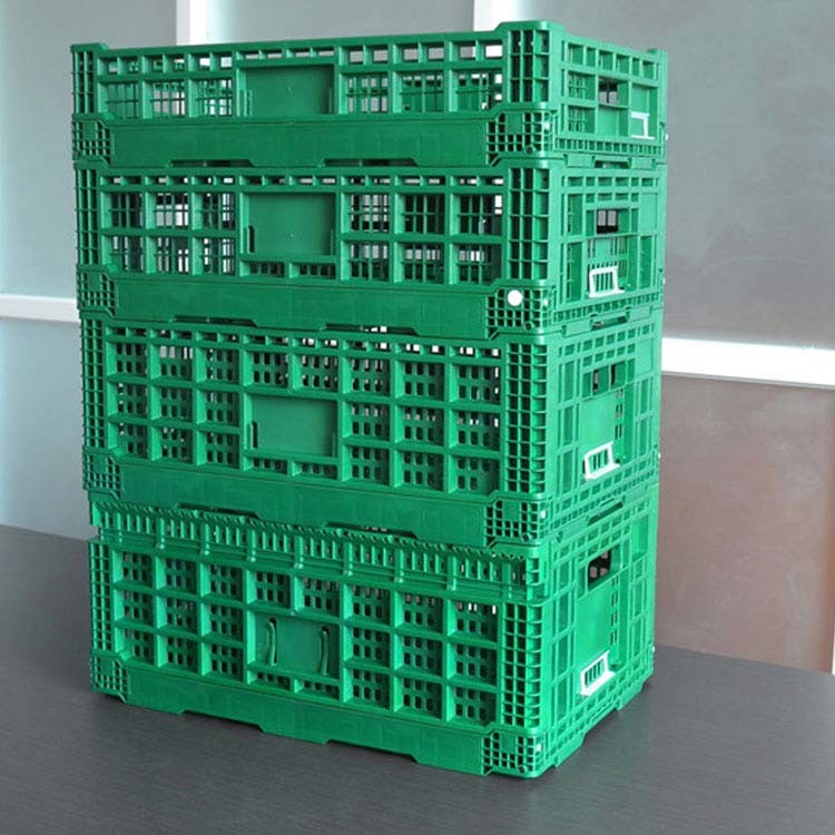 Multiple Size Folding Green Plastic Fruit Crate For Supermarket