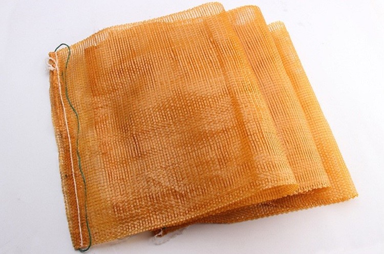 Durable Leno PP Woven Mesh Netting Bags Tubular Plastic Packaging Drawstring Orange
