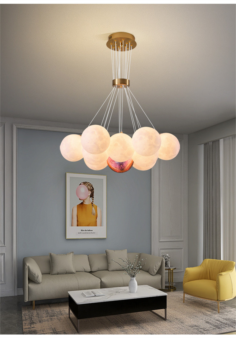Nordic 3D Printed Moon Lampshade Ceiling Chandelier New LED lustre Moon Hanging lamp(WH-MI-434)