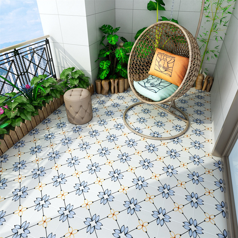 Beige 20x20cm Waterproof Interior Floor Flower Ceramic Rustic Tiles For Bathroom And Durable Tile For Kitchen