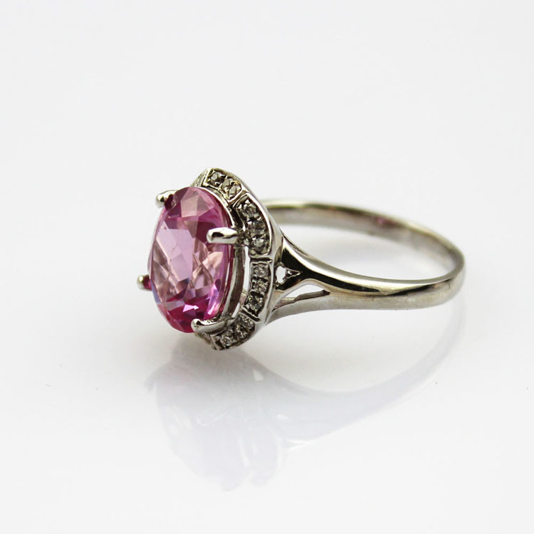 Fashion Jewelry 925 Silver Oval Pink Cubic Zircon Gemstone Ring (R193)