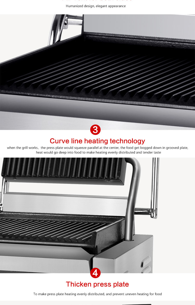 Easy Operation Commercial Double Sandwich Press Machine with Stainless Steel Heads