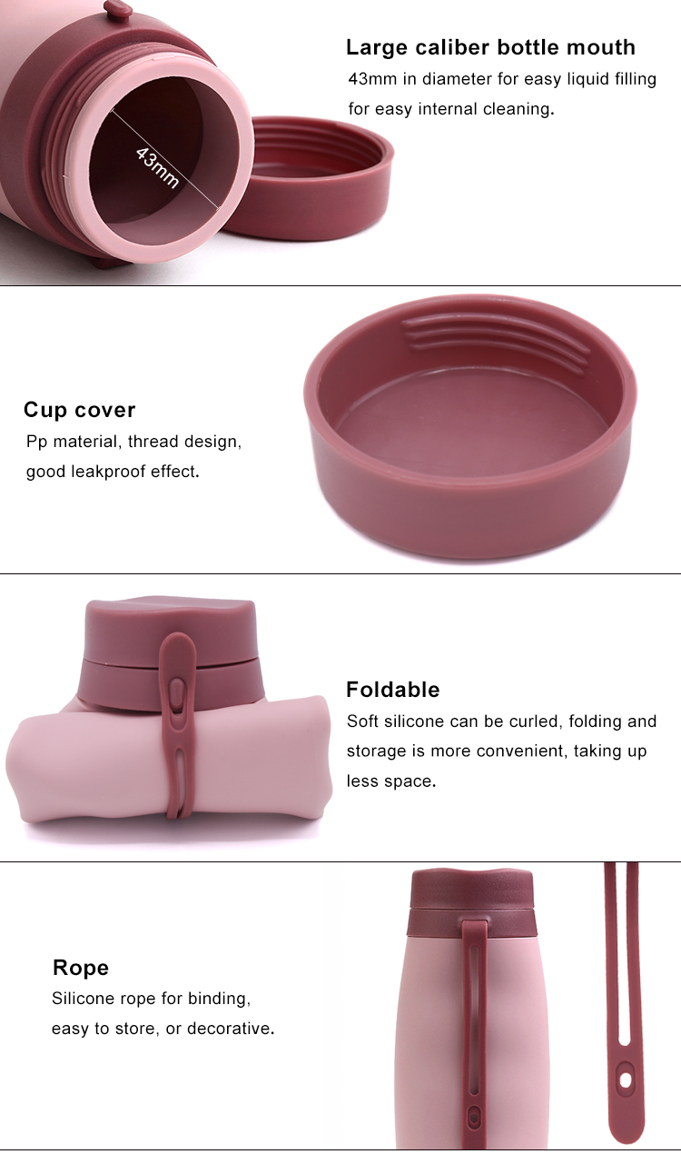 Lightweight 600Ml OEM Pink Collapsible Silicone Water Bottle