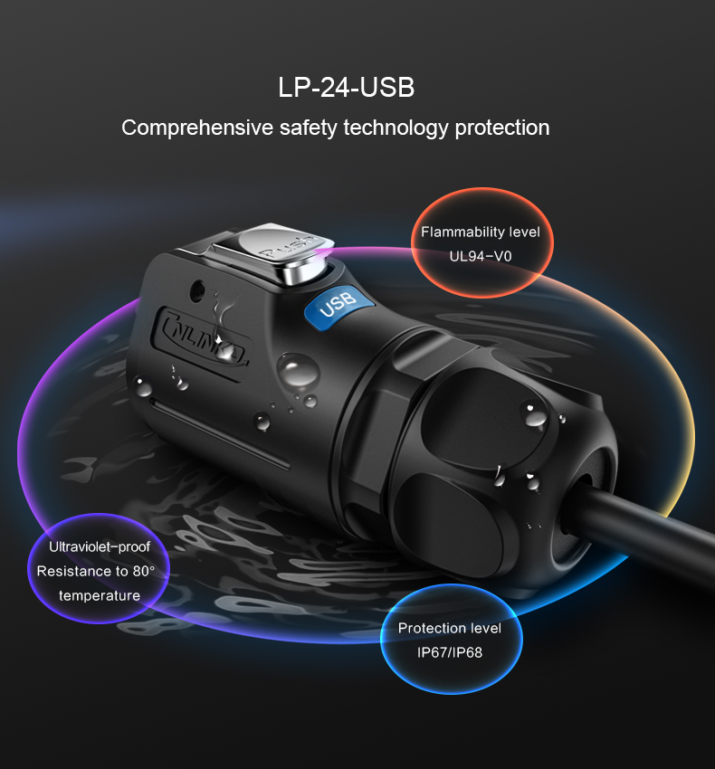 USB Plug Male Female USB3.0 Panel Mount Wall Mount Receptacle Dust Cover Waterproof IP68 LP24 Outdoor USB Connector