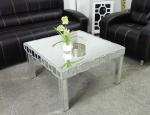 Square Mirrored Coffee Table Silver Wooden Trimming Unique Design
