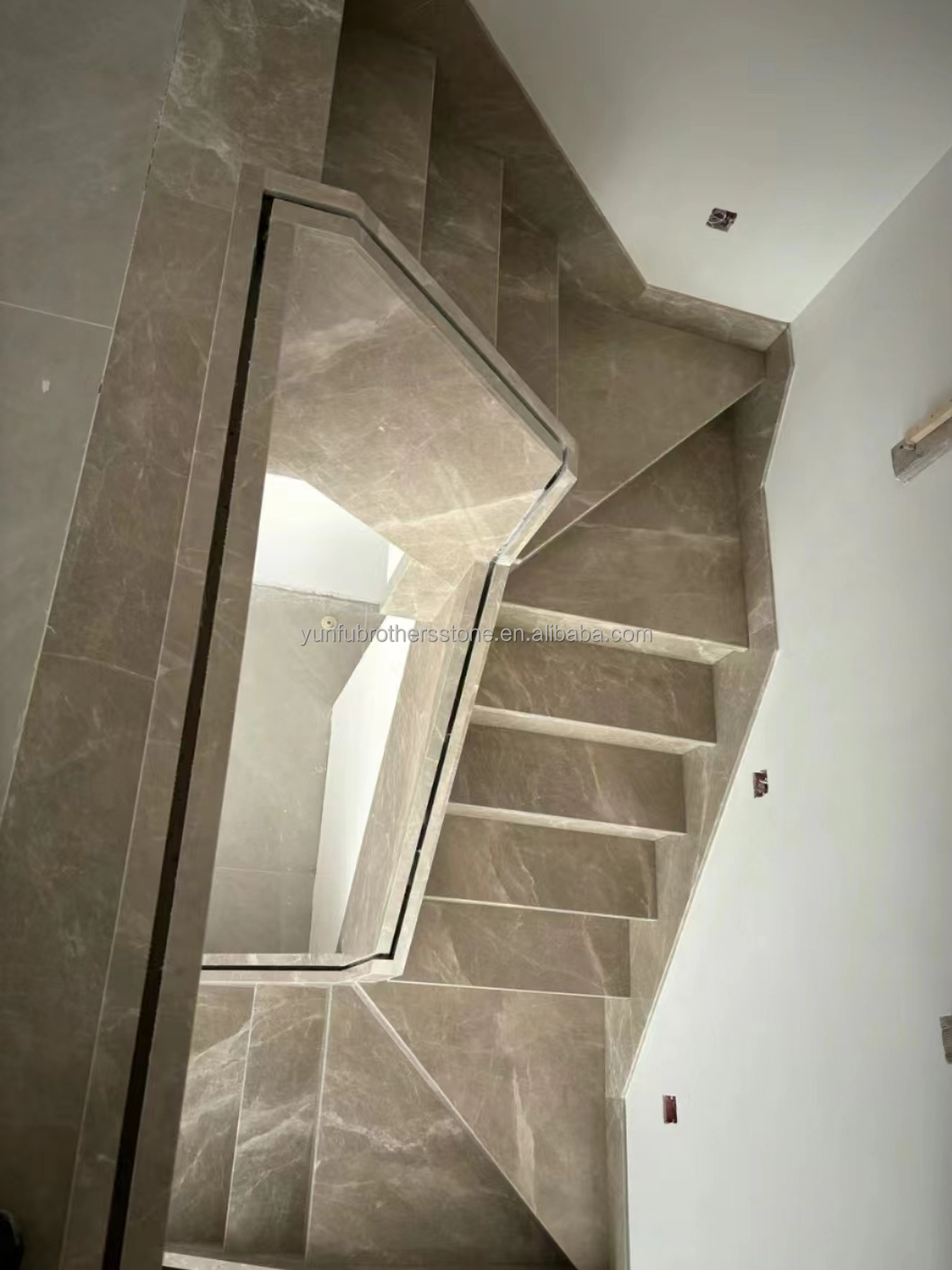 Natural Stone Straight Stair Modern Indoor Grey Marble Anti Slip Staircase Tiles