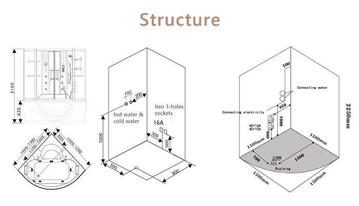 Fan Shaped Bathroom Shower Enclosure , OEM ODM Shower Steam Room Unit