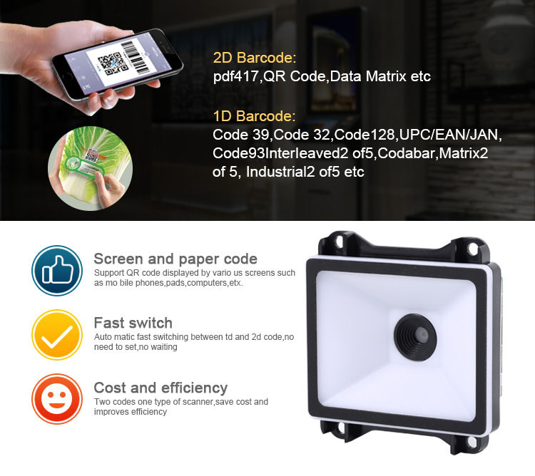 Fast scanner USB RS232 ccd QR code scanner module fixed mount laser scan engine CMOS for kiosks