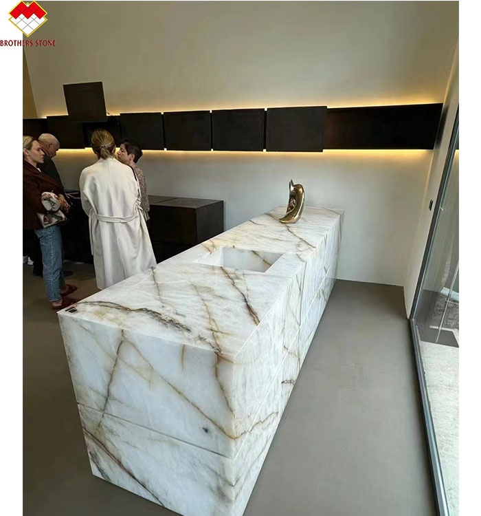 Natural Translucent Ice Age Onyx Marble Slab for Backlit Wall Panel Table Top in Hotels