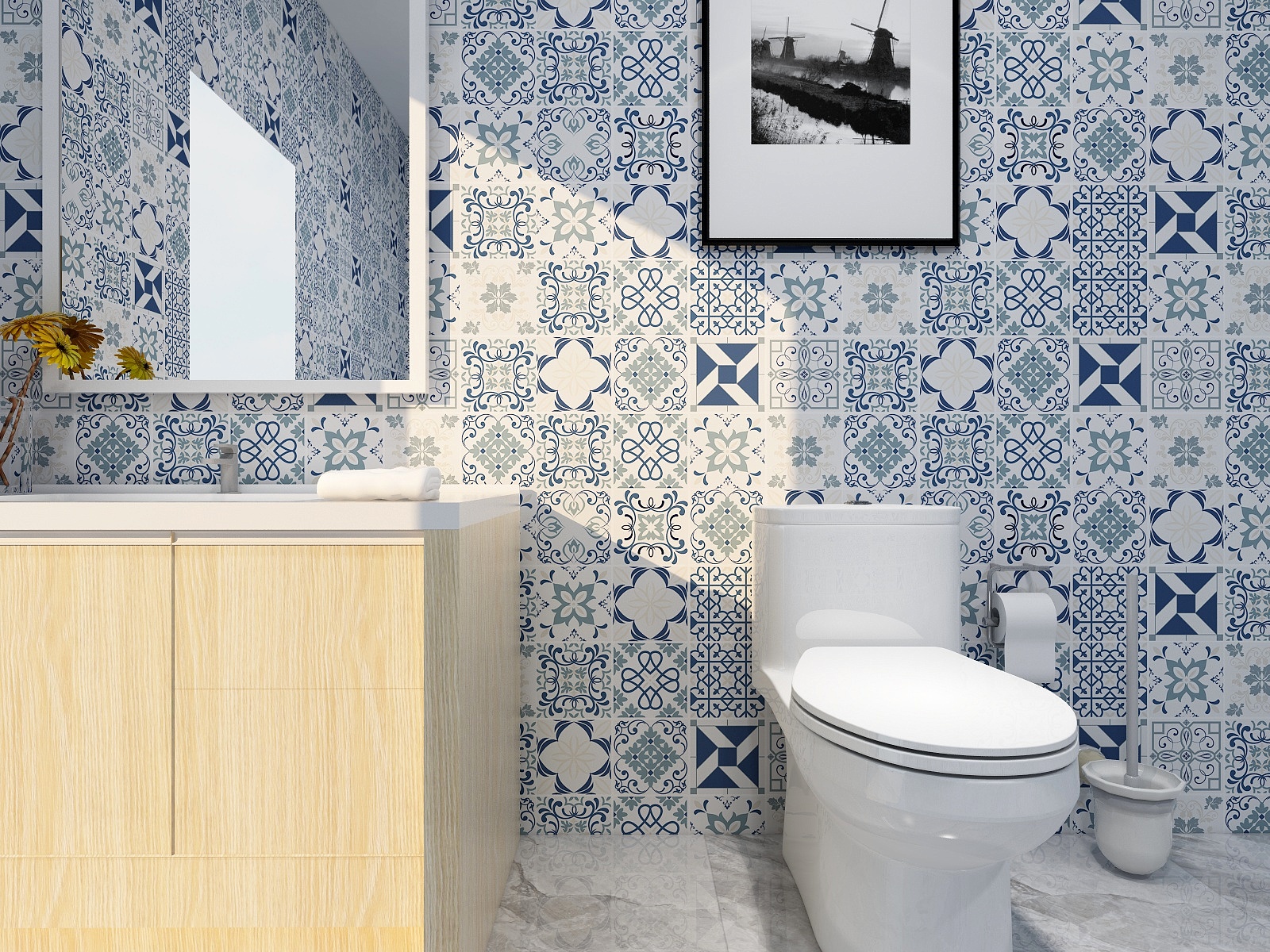 Waterproof Kitchen Decoration PVC Self Adhesive Wallpaper Tiles Decorative Film Wall Covering for Bathroom