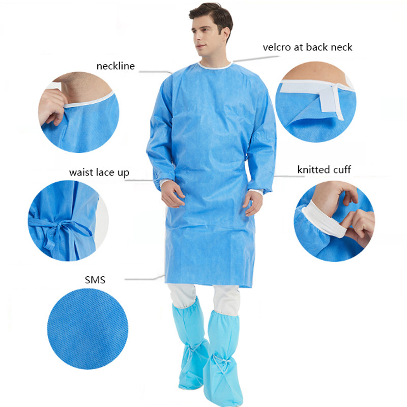 FDA ISO13485 Green Medical Surgical Gown Reinforced Disposable Doctor Gown