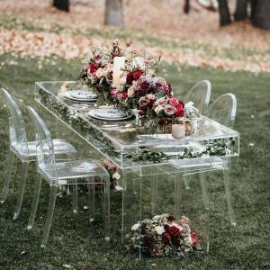 China Handmade Clear Acrylic Dining Table Ghost Surface Top 200x100x75cm wholesale